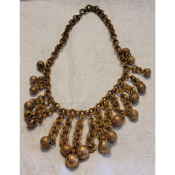 Vintage tribal bellydance necklace statement bib choker heavy metal dangle - Picture 5 of 9